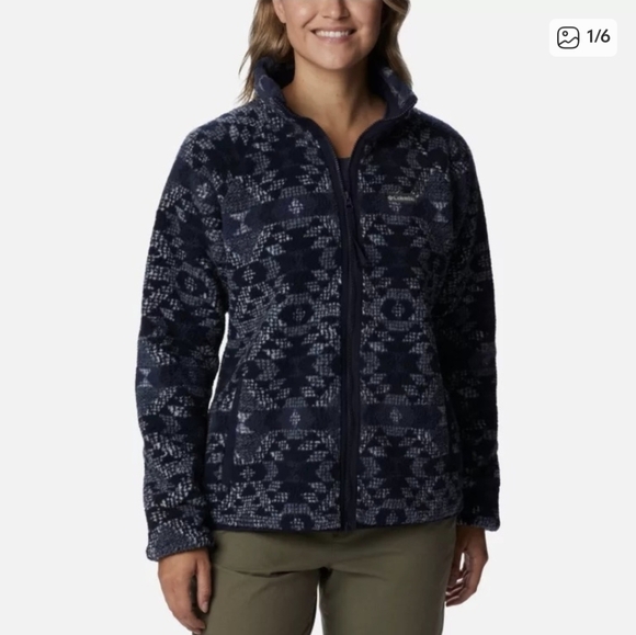 Columbia | Mountainside Women's Warm Heavyweight Printed Blue Teddy Fleece L - Picture 1 of 12